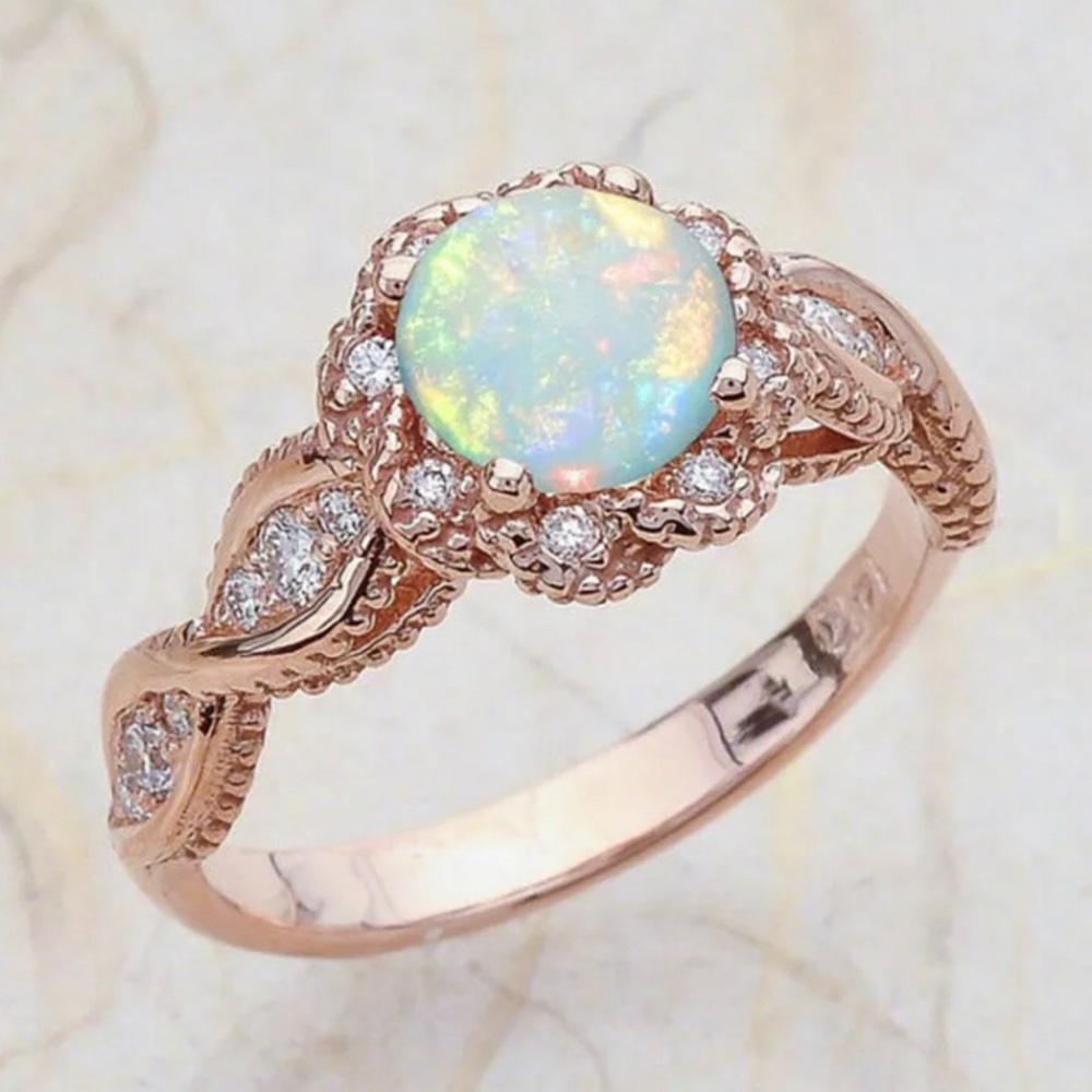 BRAND NEW 18KT/925 ROSE GOLD WHITE OPAL RING - Picture 2 of 10